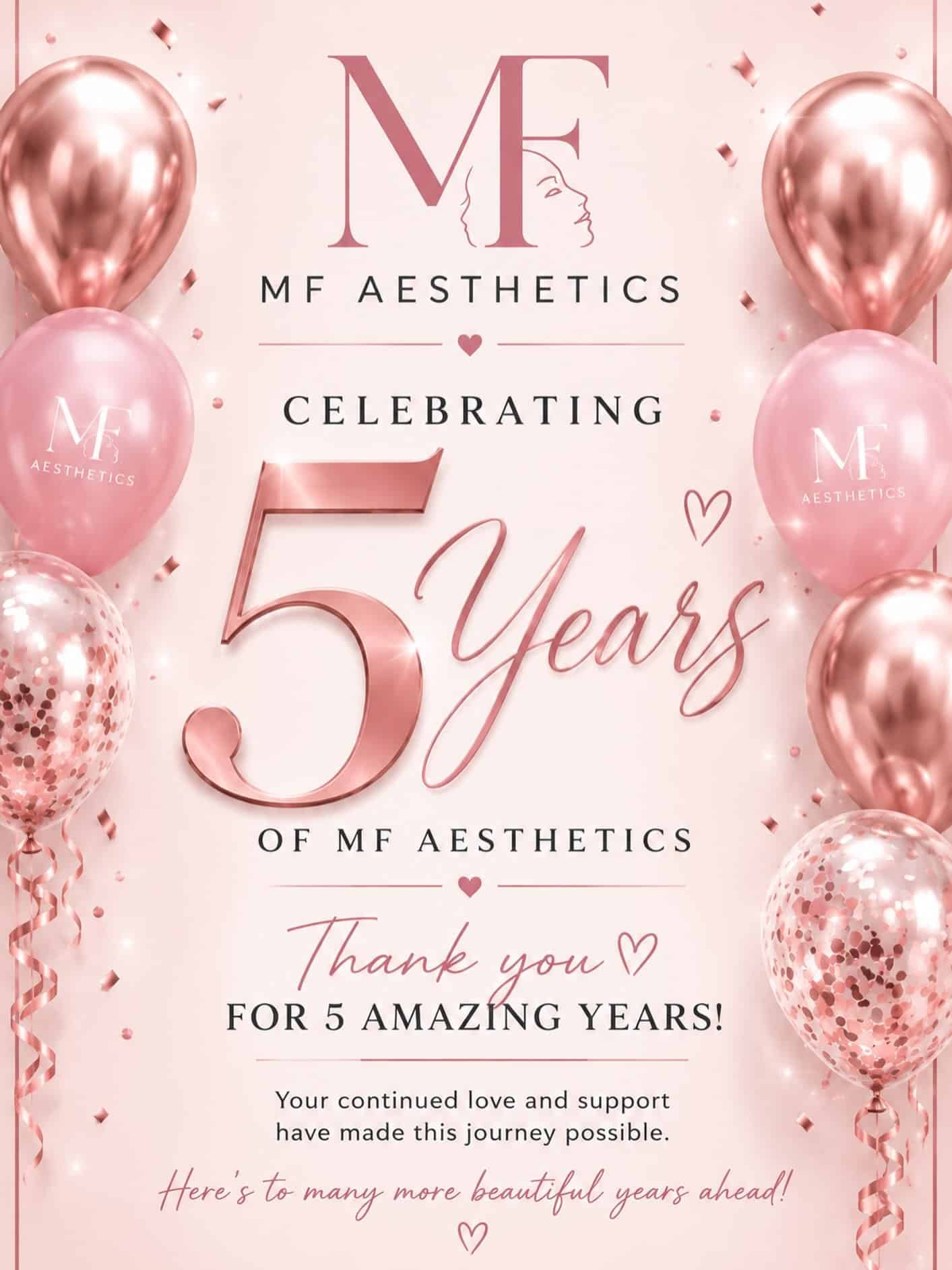 5 YEARS… WOW! 🥹💕✨

To God be ALL the glory. 🙏🏽

Five years ago, I stepped into this journey not knowing exactly where it would take me. And I can tell you one thing entrepreneurship is not for the weak! 😅

When you go to school, they give you a manual. They teach you the steps, the techniques, and what you need to know. But when it comes to owning your own business, there is no manual. You wake up every day not knowing what that day is going to bring. There have been highs, lows, sacrifices, tears, lessons, moments of doubt, and moments that reminded me exactly why I started.

But what makes every single bit of it worth it is YOU my clients. 💗

Some of you have been sitting in my chair since DAY ONE, and I don’t think I could ever fully express how much that means to me. You have watched me grow, supported my business, referred your friends and family, encouraged me, and continued choosing me year after year.

And to every new client who walks through my doors and trusts me with your beauty and self-care THANK YOU. Your trust means more to me than you know.

Thank you for choosing me.
Thank you for supporting my small business.
Thank you for believing in me.
Thank you for allowing me to do what I love.
And most importantly, thank you for helping make my dreams come true. 🥹💕

MF Aesthetics is officially 5 YEARS OLD! 🎉🥂✨

Here’s to everything God has carried me through, everything He has blessed me with, and everything that’s still to come.

Happy 5 Year Anniversary to MF Aesthetics! 💕✨

#MFAesthetics #5YearAnniversary #FiveYearsInBusiness #SmallBusinessOwner